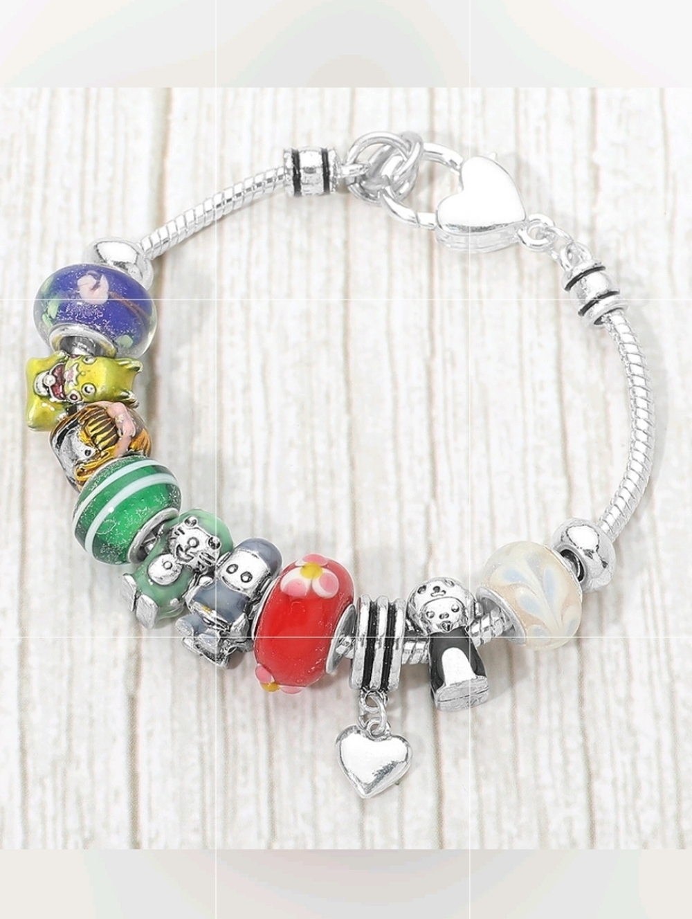 Silver Multi Charm Cartoon Beaded Jewelry Bracelet Fashion Statement Accessory